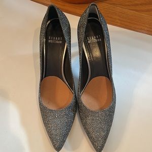 Stuart Weitzman Pinot Pewter, dark grey, shimmering heels 7 narrow(AA) worn once